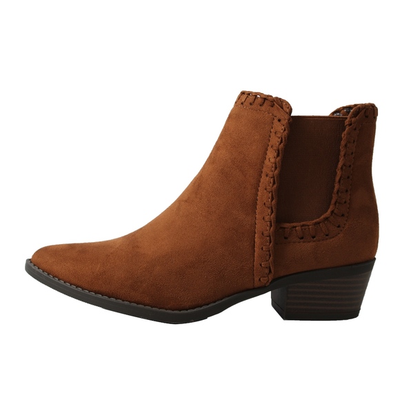 Shoes - Chestnut Braided Chelsea Low Heel Ankle Boot